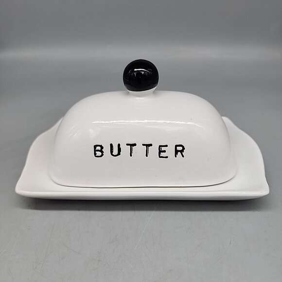 Old World Market White Oversized Covered Butter Dish with Lid Farmhouse - Picture 1 of 5